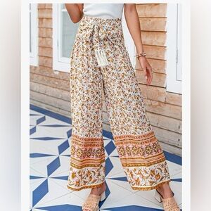 Boho Floral Wide-Leg Pants